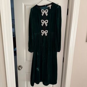 Saloni Women's Camille Velvet Embellished Bows Dress